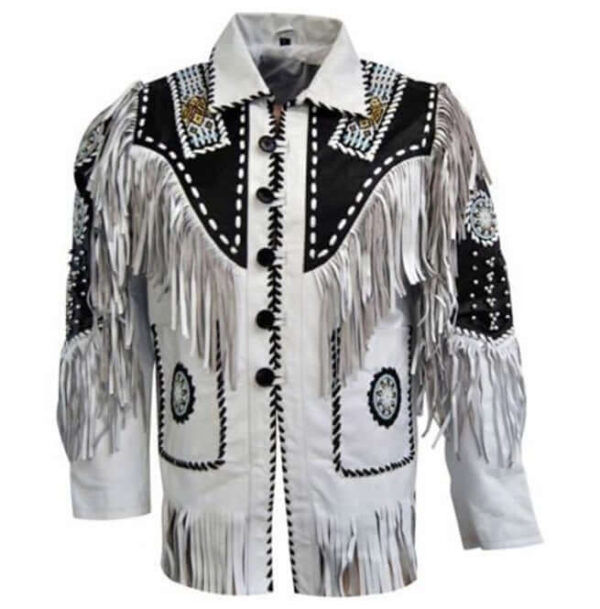 Mens Cowboy Suede Leather Jacket Western Coat Fringes Beads, Cowboy Jacket