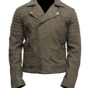 Mens Grey Suede Leather Motorcycle Jacket