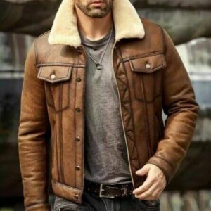 Men,s RAF B3 Bomber Flight Aviator Sheep skin Leather Jacket Denim style with Fur