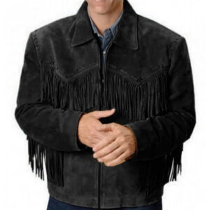 Men's Simple Style Western Suede Jacket Black Fringe Jacket Coat, Men Jacket