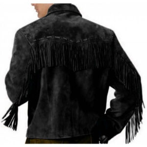 Men's Simple Style Western Suede Jacket Black Fringe Jacket Coat, Men Jacket