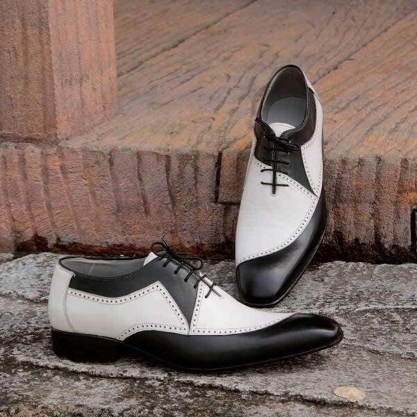 Men's Leather White Black Casual Lace Up Shoes - leathersguru