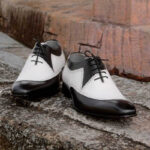 Bespoke Black and White Leather Lace Up Stylish Shoe for Men - leathersguru