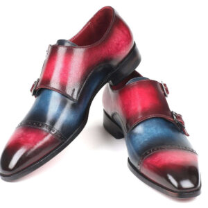 Multi Color Double Buckle Straps Monk Genuine Leather Party Wear Stylish Shoes