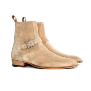 Handmade Men's Ankle High Beige Suede Jodhpurs Side Zipper Boot - leathersguru