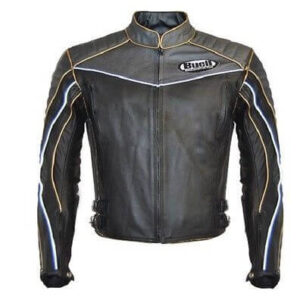 NEW HANDMADE MEN BUELL BLACK MOTORCYCLE RACING LEATHER JACKET