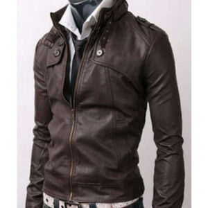 NEW HANDMADE MEN STYLISH SLIM BROWN LEATHER JACKET