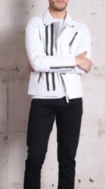 NEW HANDMADE Mens Fashion Leather Jacket, Men Genuine Leather White Biker Jacket, Mens Jacket