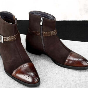 NEW Men's High Ankle Brown Jodhpurs Rounded Buckle Strap Genuine Leather Boots