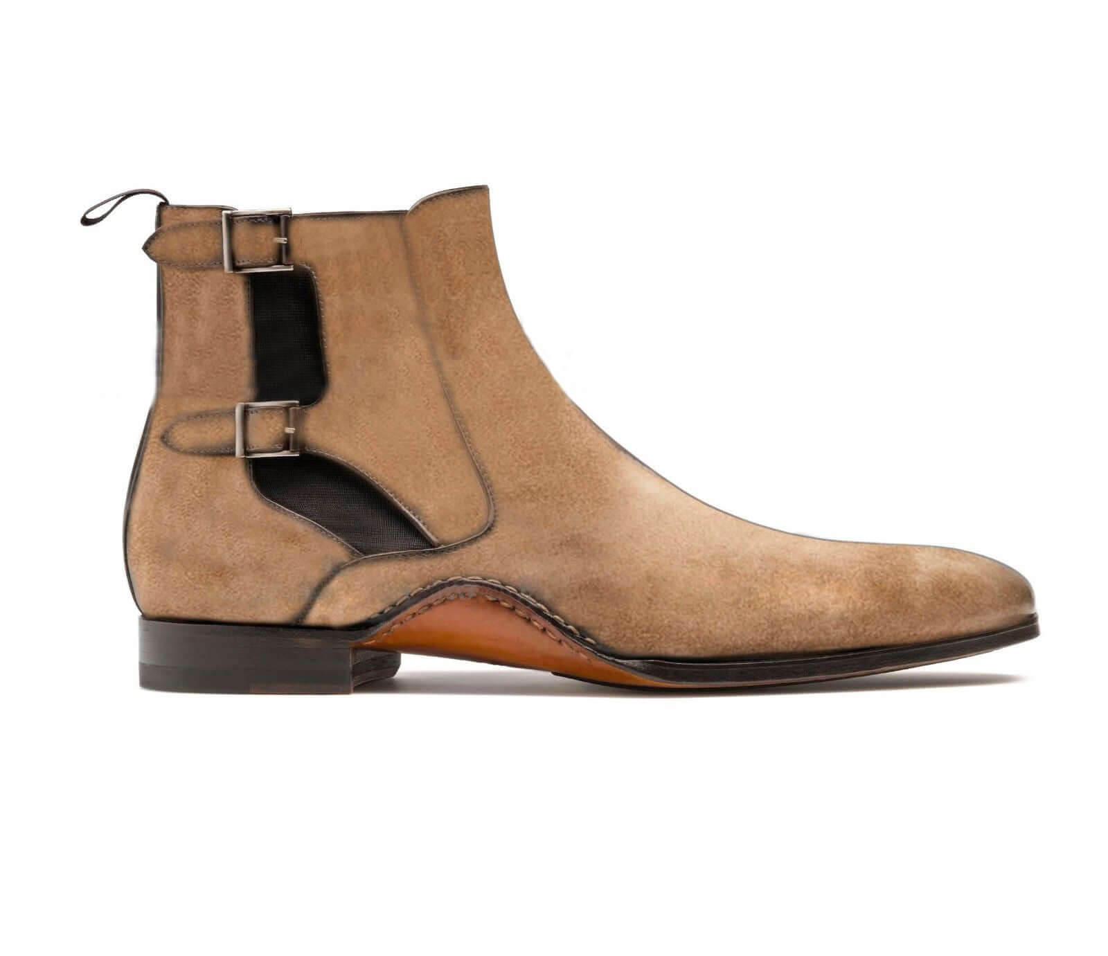 Bespoke Beige Suede Ankle Double Monk Strap Boots - leathersguru