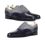 Handmade Gray Black Leather Suede Derby Brogue Shoe - leathersguru