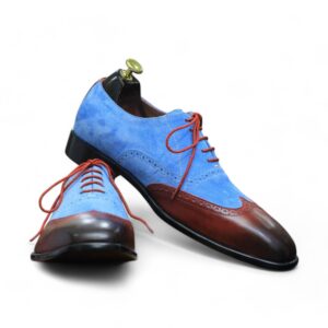 New Classic Hand Painted Leather Suede Wing Tip Shoes, Lace Up Shoes For Men's