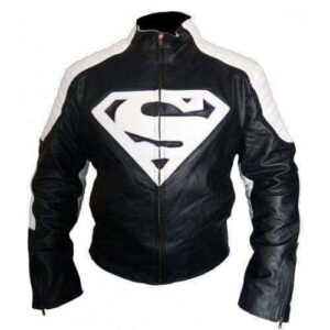 New Customized Men's Handmade Black Leather White Super Man Style Biker Leather Jacket - leathersguru