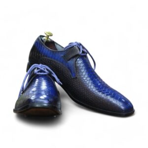 New Hand Painted Blue&Black Python Leather Shoes, Men's Stylish Lace Up Shoes