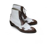 New Hand Painted Brown White Lace Up Ankle Boot, Men's Classic Leather Boot