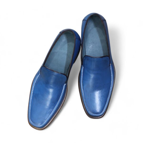 New Handmade Blue Leather Loafers Shoes For Men's