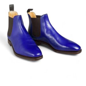 New Handmade Blue Leather Shinny Men Chelsea Ankle Formal Dressing Boot