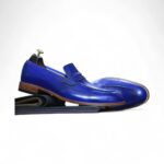 New Handmade Blue Pure Leather Shoes, Penny Loafer Shoes, Men's Round Toe Shoes