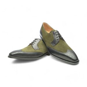 New Handmade Leather two-tone full-brogue Oxford in Black and Green For Mens