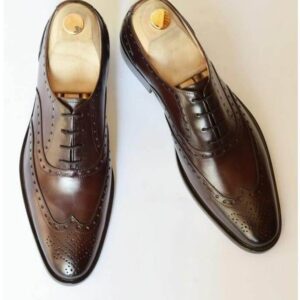 Handmade Leather Brown Wing Tip Brogue Shoe - leathersguru