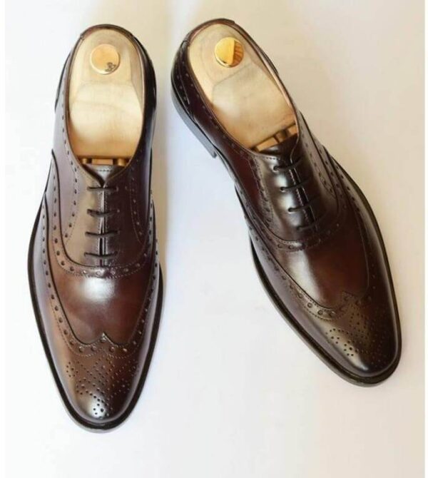 Handmade Leather Brown Wing Tip Brogue Shoe - leathersguru