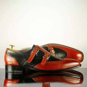 New Handmade Men's Two Tone Double Monk Strap Dress Leather Shoes