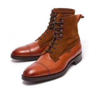 Handmade Brown Leather Suede Cap Toe Lace Up Boot - leathersguru