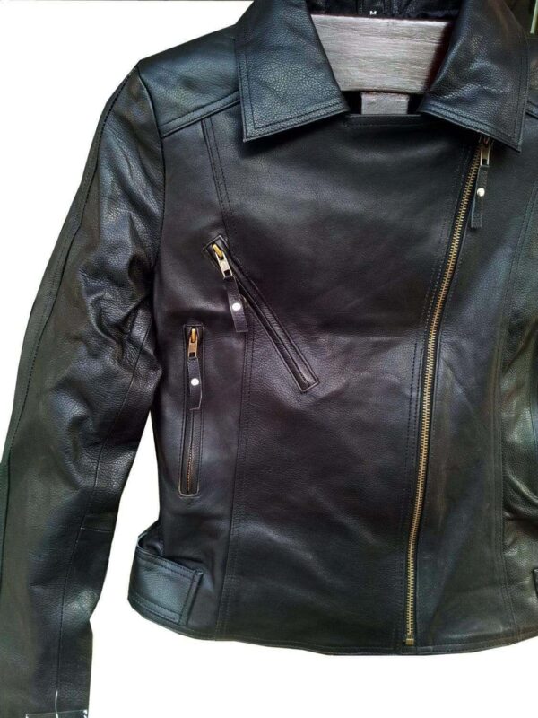 New Handmade Women Black Simple Brando Style Leather Jacket - leathersguru