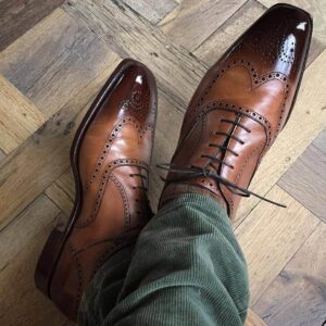 Handmade Two Tone Brown Wing Tip Brogue Shoe - leathersguru