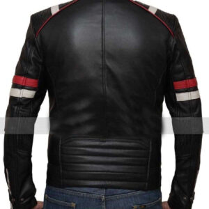 Men Genuine Lambskin Black Leather Red White Stripped Jacket Slim fit Biker Motorcycle Design jacket - leathersguru