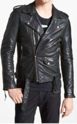 New Men's Black Belted Buckle Zip Up Leather - leathersguru