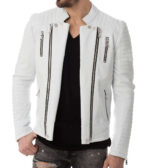 Men's Genuine Lambskin Leather Whiter Jacket Biker Leather Jacket - leathersguru