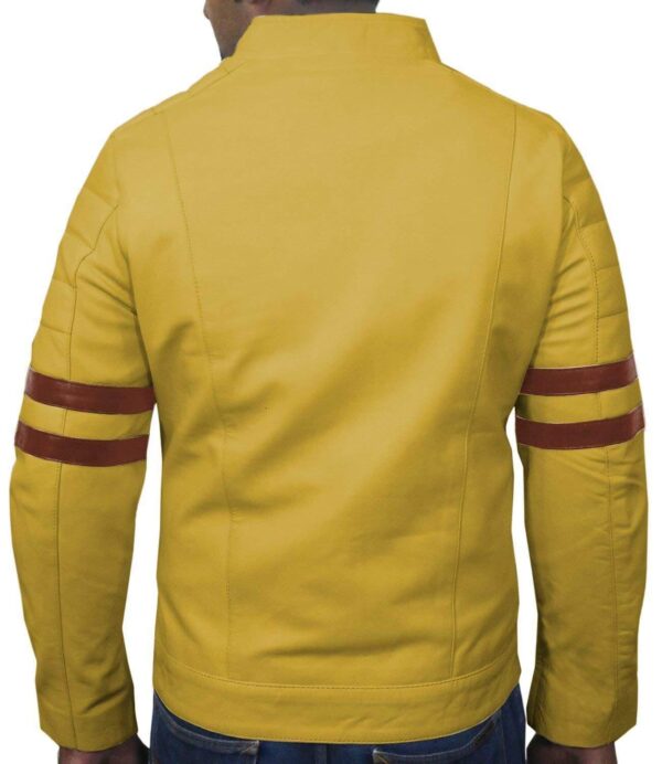 Men Genuine Lambskin Yellow Leather Brown Stripped Jacket Slim fit Biker Motorcycle Design jacket - leathersguru