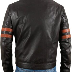 Men Genuine Lambskin Black Leather Brown Stripped Jacket Slim fit Biker Motorcycle Design jacket - leathersguru