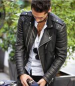 Men's Genuine Lambskin Leather Jacket Black Slim fit Biker jacket - leathersguru