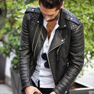 Men's Genuine Lambskin Leather Jacket Black Slim fit Biker jacket - leathersguru