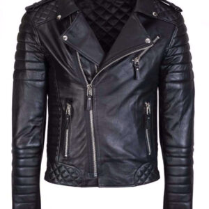 Men's Genuine Lambskin Leather Jacket Black Slim fit Biker jacket - leathersguru