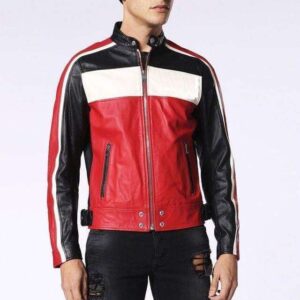 Men's Genuine Leather Jacket Multi-color Black white red Slim fit Biker - leathersguru