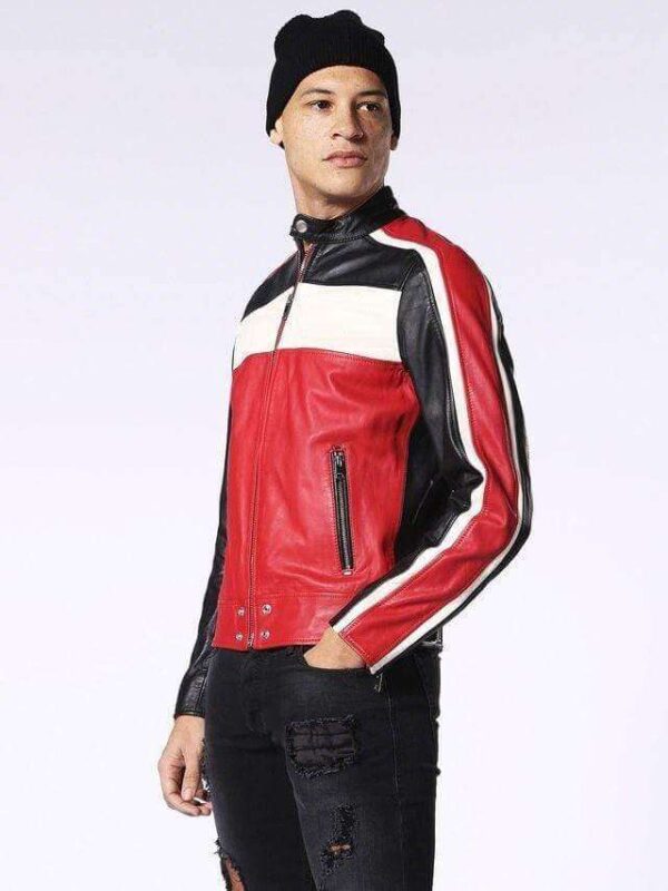 Men's Genuine Leather Jacket Multi-color Black white red Slim fit Biker - leathersguru