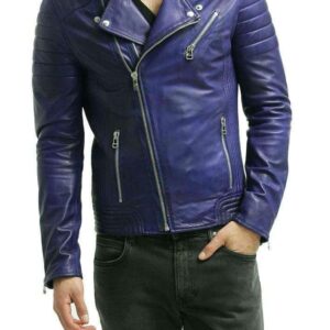 Men's Hot Genuine Lambskin Leather Jacket Blue Slim Motorcycle jacket - leathersguru