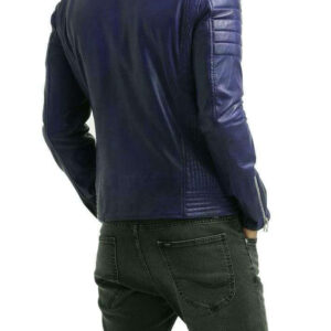 Men's Hot Genuine Lambskin Leather Jacket Blue Slim Motorcycle jacket - leathersguru