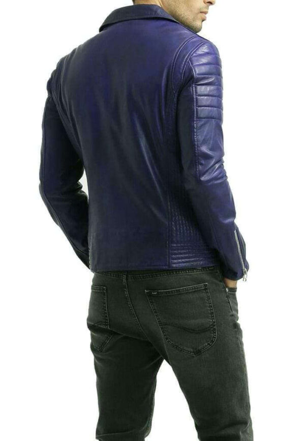 Men's Hot Genuine Lambskin Leather Jacket Blue Slim Motorcycle jacket - leathersguru