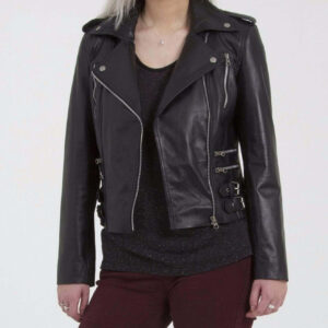 Women's Black Genuine Lambskin Leather Jacket Slim Fit Biker Coat - leathersguru