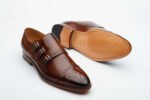 Bespoke Brown Cap Toe Shoes Triple Monk Straps Leather Shoe, Men Shoes,Dress Shoes - leathersguru