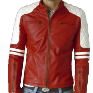 New Fight Club Celebrity Lambskin Leather Biker Quilted Jacket For Men