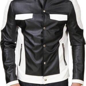 New Handmade Genuine Lambskin Leather Jacket,Black White Biker Motorcycle jacket