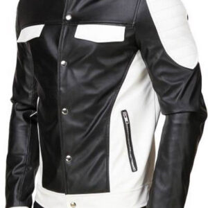 New Handmade Genuine Lambskin Leather Jacket,Black White Biker Motorcycle jacket