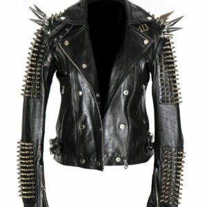 New  Men's Black Studded Punk Style Leather Jacket,Stylish Jacket