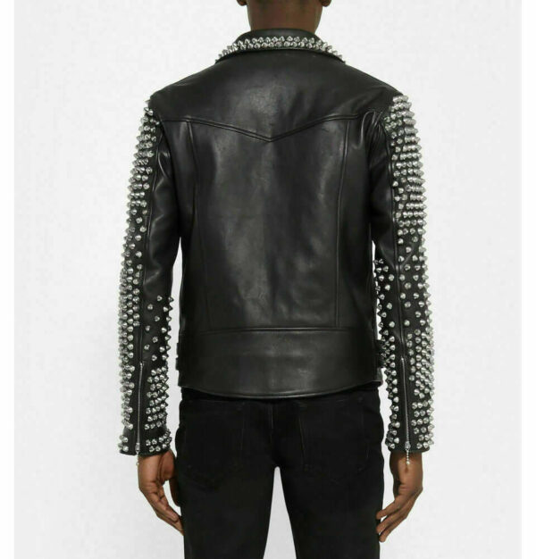 New Handmade Men's Black Fashion Studded Punk Style Leather Jacket