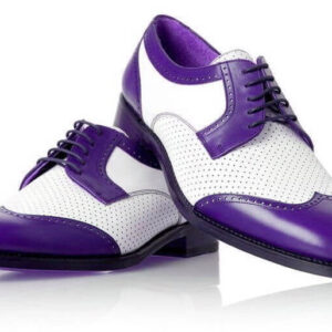 New Handmade Men's In White And Purple Color Brogue Handmade Leather Dress Shoe